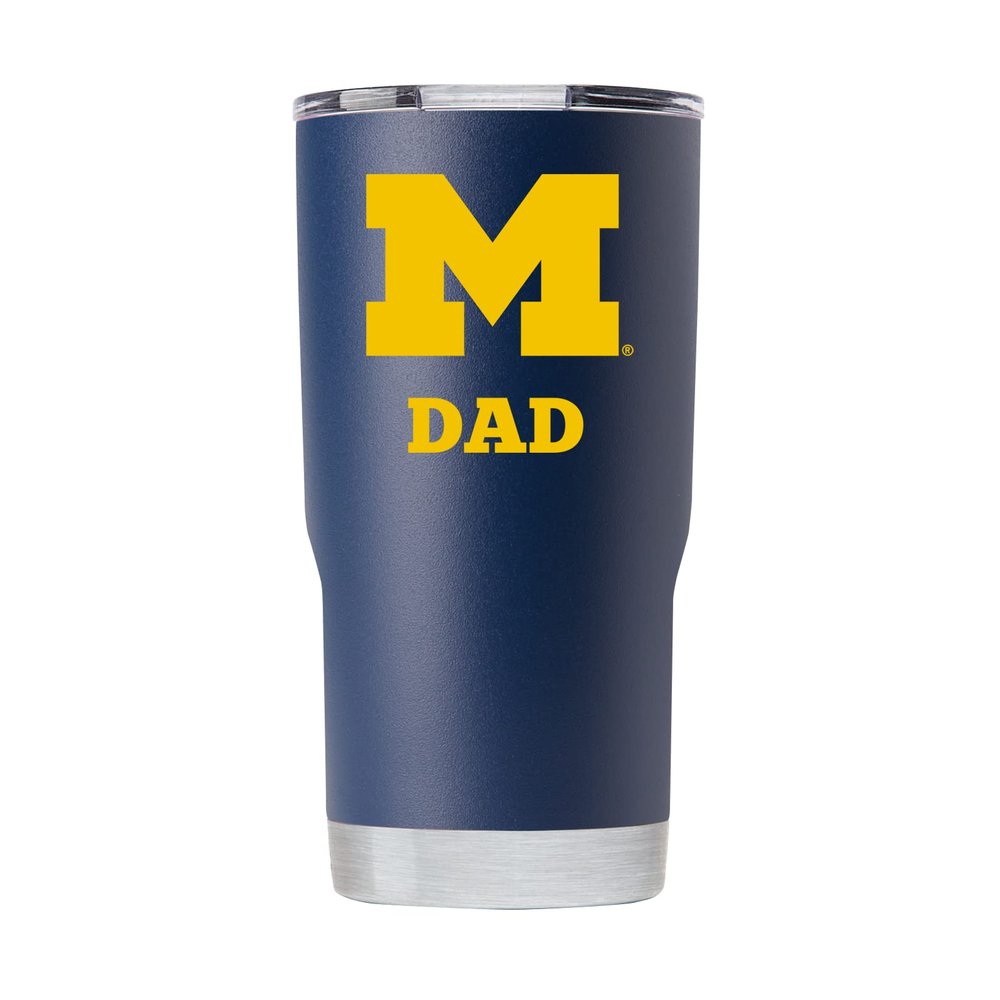Gametime Sidekicks Michigan 20oz Navy Tumbler - Officially Licensed, 18/8 Stainless Steel, Double-walled, Vacuum-insulated, UV LED Printed Logos, Sweatless, Stays Hot/Cold - "Dad"