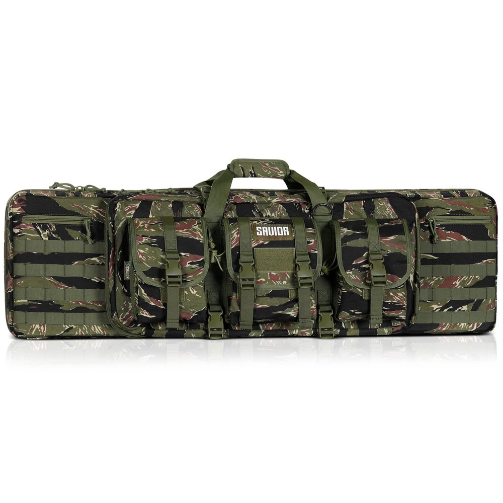 Savior Equipment American Classic Tactical Double Long Gun Bag Pistol Transportation Case w/Backpack Strap, 55 Inch Tiger Stripe