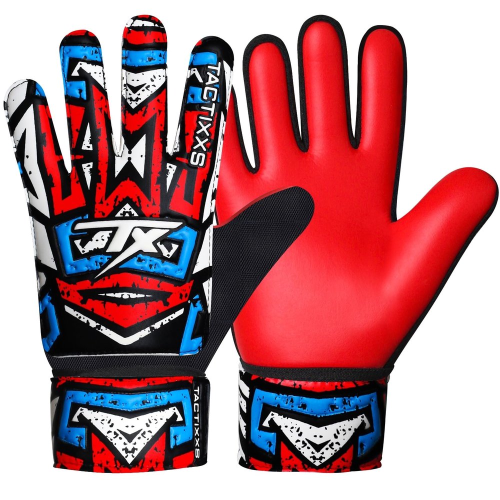 TACTIXXS Soccer Goalie Gloves,Goalkeeper Gloves for Kids,Youth 4mm Latex Palm Football Gloves for Kids with Double Wrist wrap Protection Super Grip (Red, Size 5 Suitable for 9-12 Years)