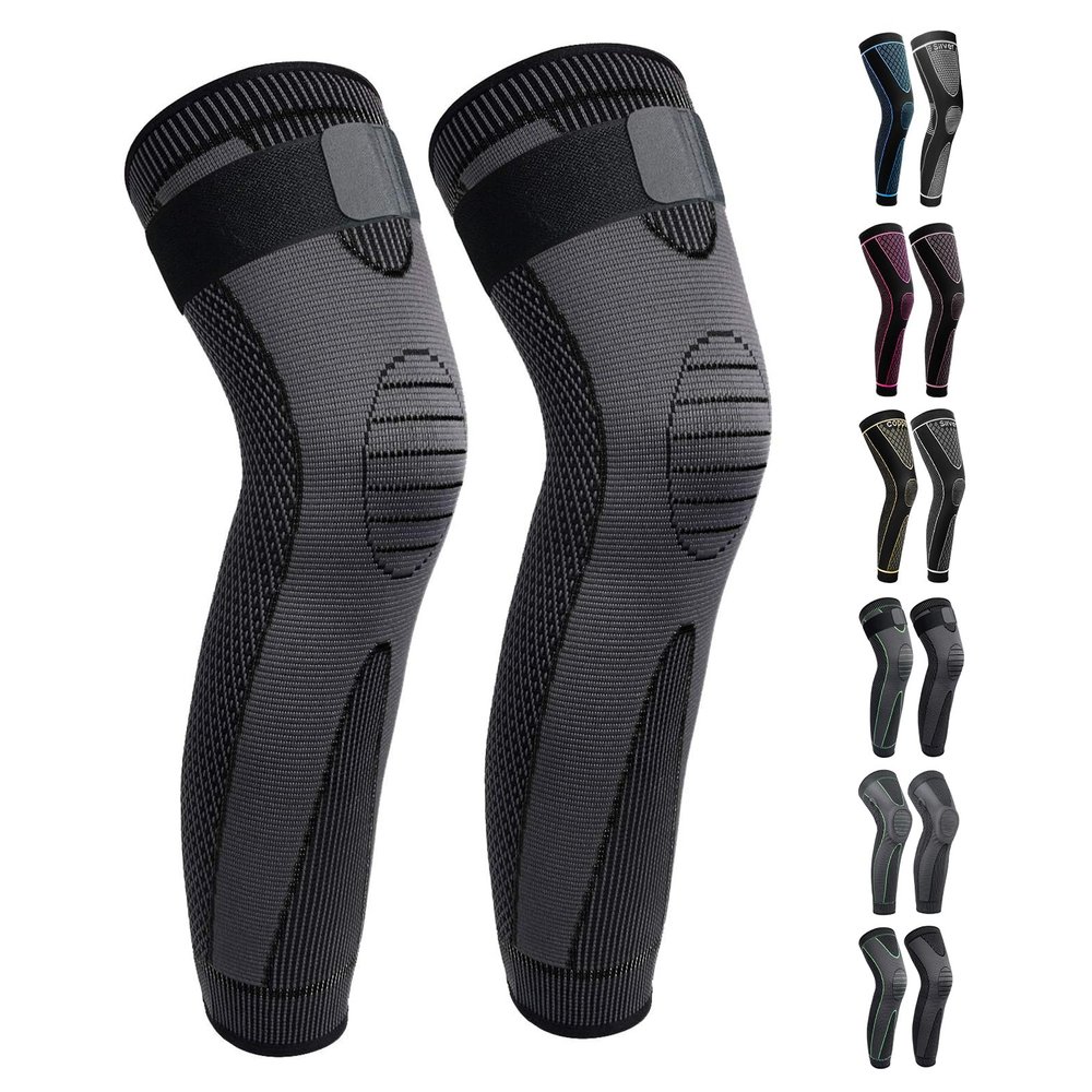 SKDK Full Leg Sleeves Long Compression Sleeve Knee Protect, for Man Women Basketball, Arthritis Cycling Sport Football, Reduce Varicose Veins & Swelling of Legs, Black-Updated, 4X-Large (1 Pair)