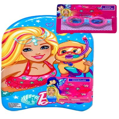 TOY DEALS USA, Bar-B Swimming Playset 2 PCS. Kickboard 17x10 Inch & Swim Goggles, Gift for Girls, Pool Party, Beach Toys, Girls 3+