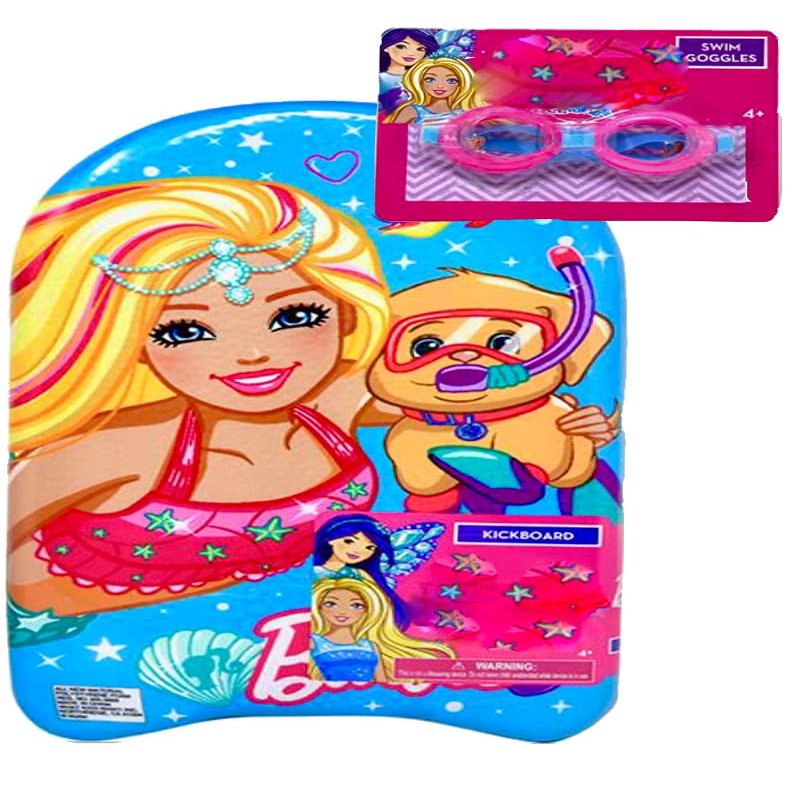 TOY DEALS USA, Bar-B Swimming Playset 2 PCS. Kickboard 17x10 Inch & Swim Goggles, Gift for Girls, Pool Party, Beach Toys, Girls 3+