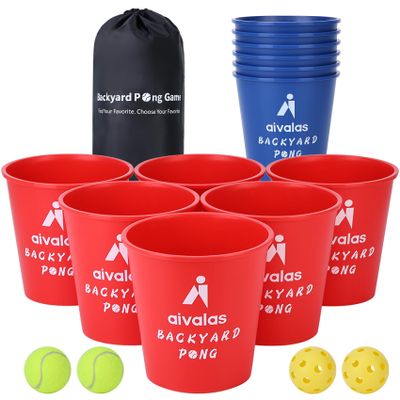 Aivalas Yard Pong Outdoor Games, Giant Yard Games Set with 12 Buckets and Balls for Adults and Family, Toss Game Throwing Games for Beach, Camping, Lawn and Backyard