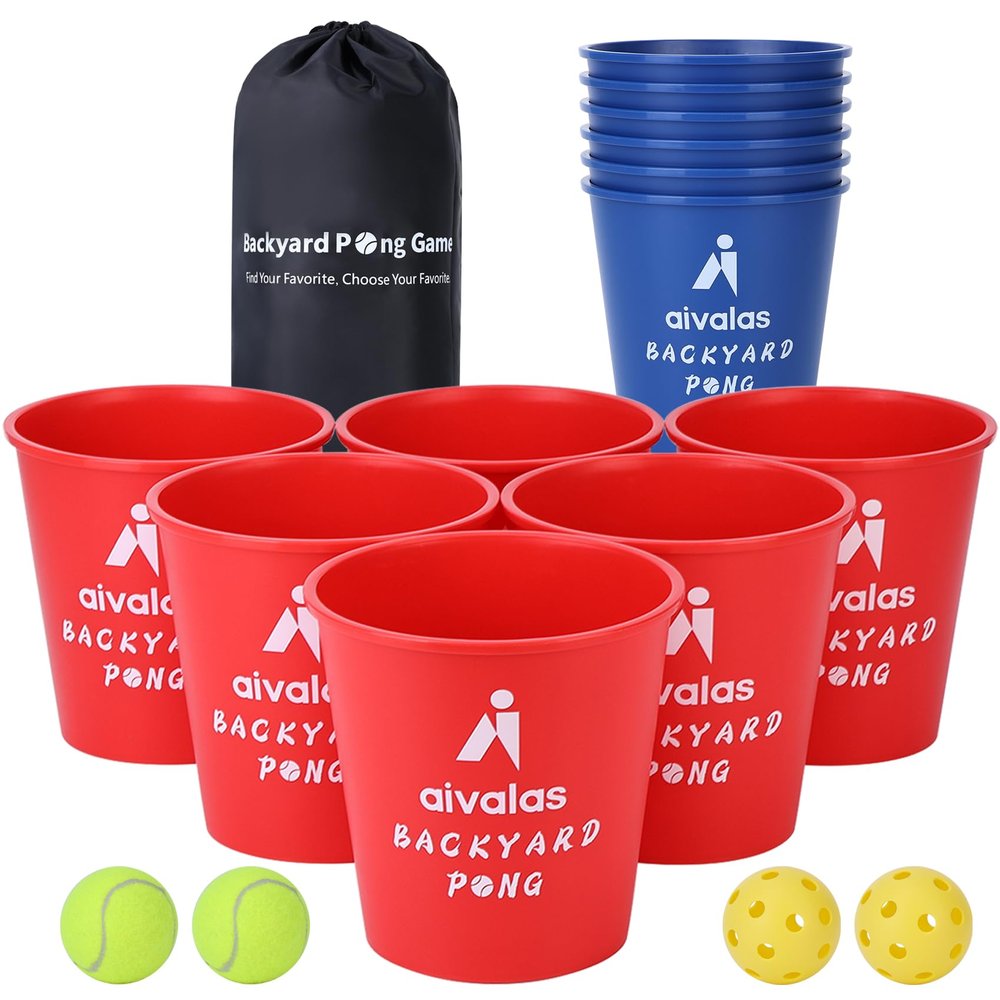 Aivalas Yard Pong Outdoor Games, Giant Yard Games Set with 12 Buckets and Balls for Adults and Family, Toss Game Throwing Games for Beach, Camping, Lawn and Backyard