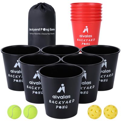 Aivalas Yard Pong Outdoor Games, Giant Yard Games Set with 12 Buckets and Balls for Adults and Family, Toss Game Throwing Games for Beach, Camping, Lawn and Backyard