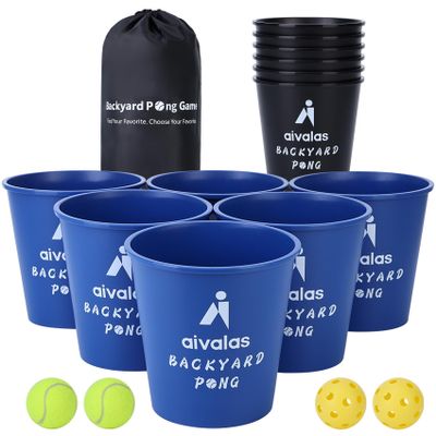 Aivalas Yard Pong Outdoor Games, Giant Yard Games Set with 12 Buckets and Balls for Adults and Family, Toss Game Throwing Games for Beach, Camping, Lawn and Backyard