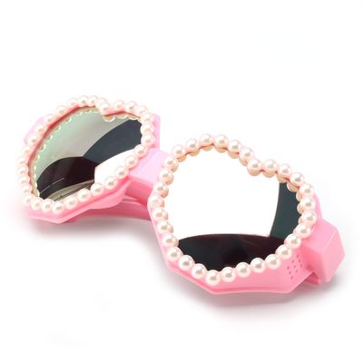 bullabulling Fashion Heart Shaped Pearl Design Sunglasses Oversize Love Glasses for Women Safety Goggles Fun Eyewear Eyeglass (pink/pearl)