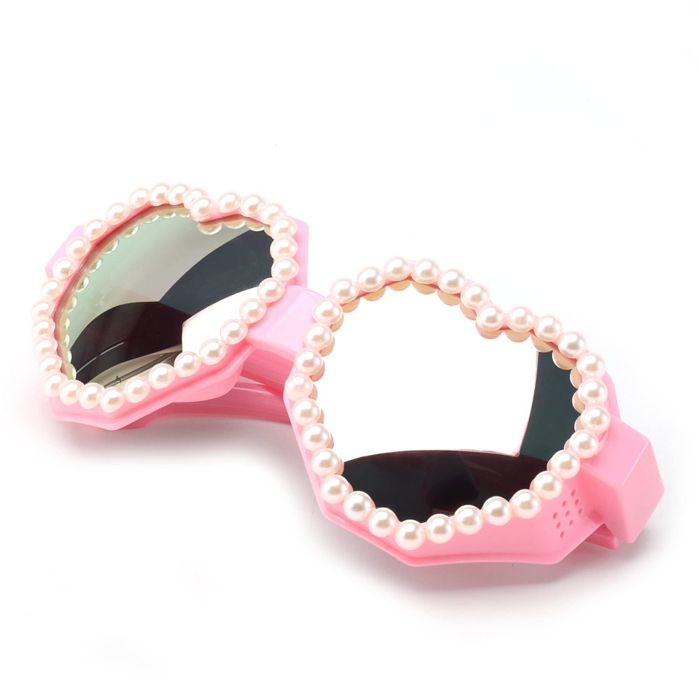 bullabulling Fashion Heart Shaped Pearl Design Sunglasses Oversize Love Glasses for Women Safety Goggles Fun Eyewear Eyeglass (pink/pearl)