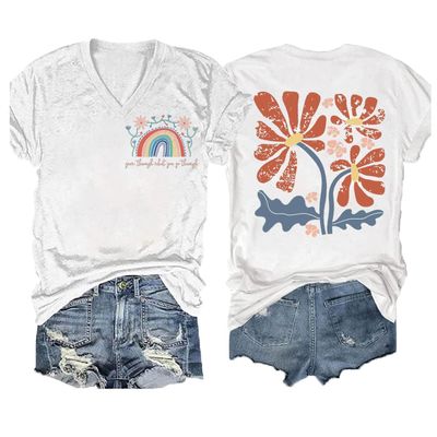 Grow Through What You Go Through Boho Flowers T-Shirt Grow Through What You Go Through Shirt Long Sleeve Womens T Shirts with Positive Sayings Womens T Shirts with Wildflowers Tops