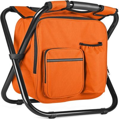 Kikerike Backpack Stool Cooler Chair Heavy Duty 300 LBS Max Load Portable Lightweight Stool Backpack Folding Fishing Cooler Seat for Camping Hunting Fishing - Orange