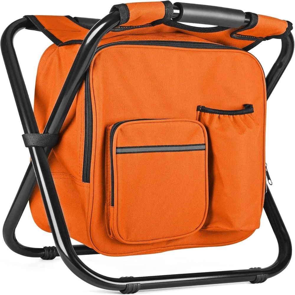 Kikerike Backpack Stool Cooler Chair Heavy Duty 300 LBS Max Load Portable Lightweight Stool Backpack Folding Fishing Cooler Seat for Camping Hunting Fishing - Orange