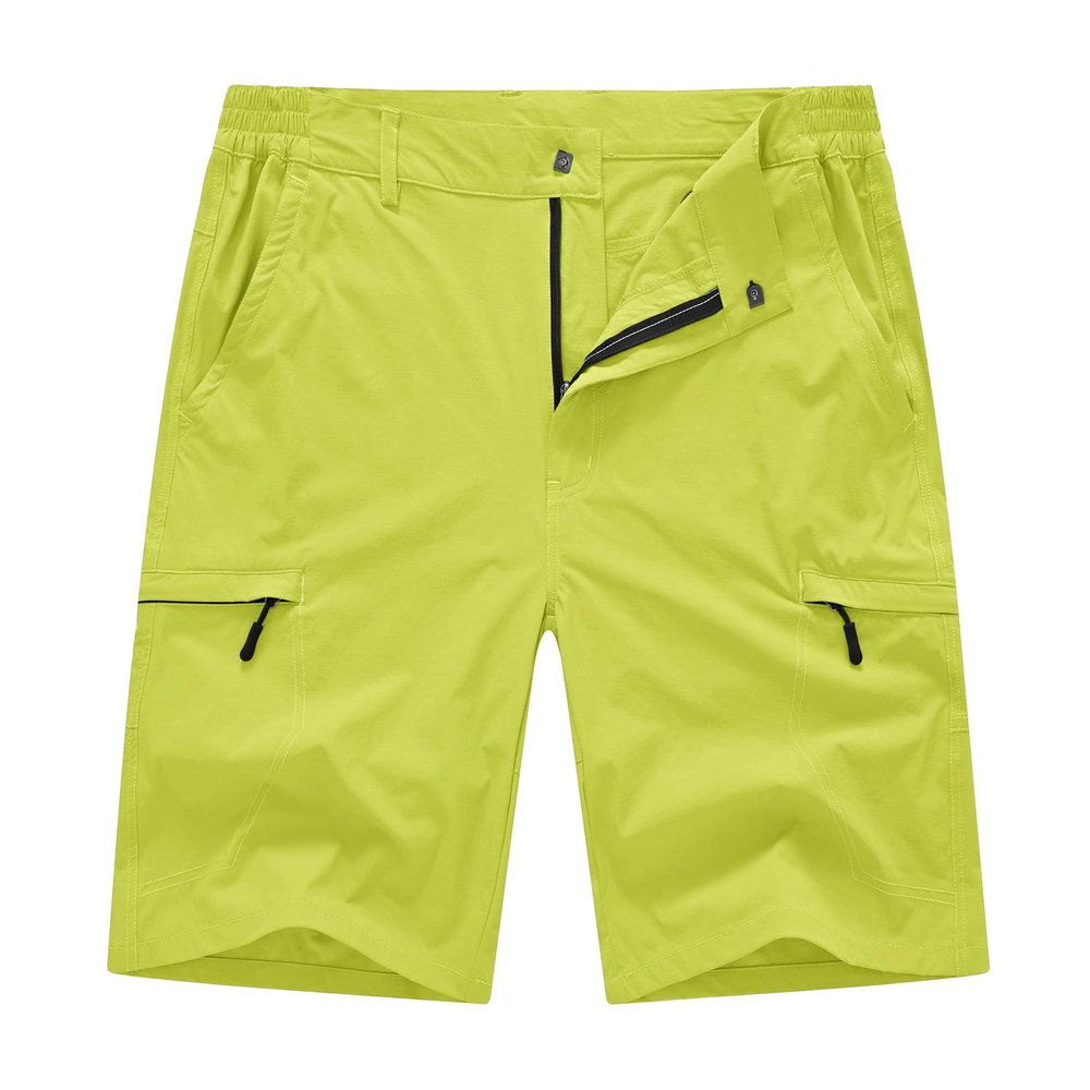 BASUDAM Men's Cargo Hiking Shorts Stretch Quick Dry Lightweight Work Shorts 6 Pockets for Camping Travel Fluorescent Green 38