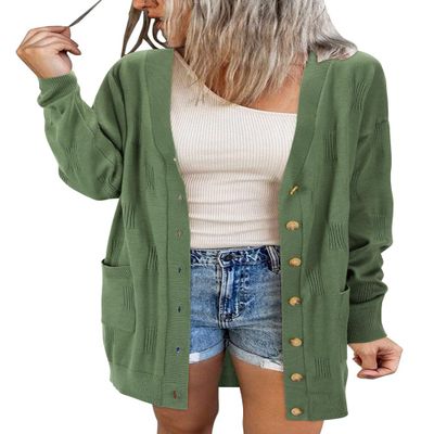 Arach&Cloz Women's 2025 Lightweight Open Front Cardigan Sweaters with Pocket Summer Fashion Button Down Trendy Clothing Green M