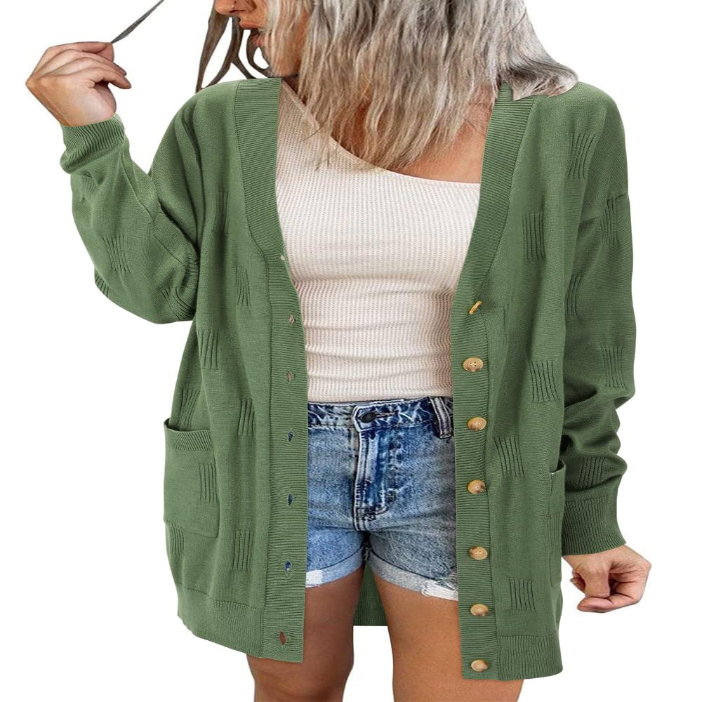 Arach&Cloz Women's 2025 Lightweight Open Front Cardigan Sweaters with Pocket Summer Fashion Button Down Trendy Clothing Green M