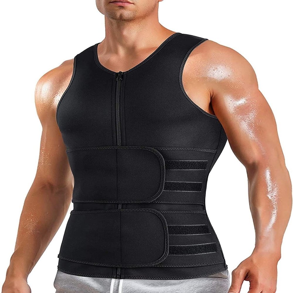 Sohodoo Neoprene Sauna Sweat Vest Men's Shapewear Body Shaper Tummy Control Vest Sauna Sweat Belt Sports Slimming Vest Fitness Abdomen Slimming Waistband (Color : Black, Size : Medium)