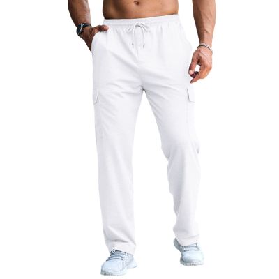 CTU Mens Fashion Baggy Sweatpants Lightweight Workout Cargo Sweatpants Athletic Pants Open Bottom Joggers with Pockets White