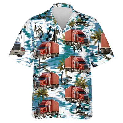 228CLOSET Navy Hawaiian Shirt for Men - Container Truck Button Down Shirt Men, Mens Hawaiian Shirt Set 27 Size S