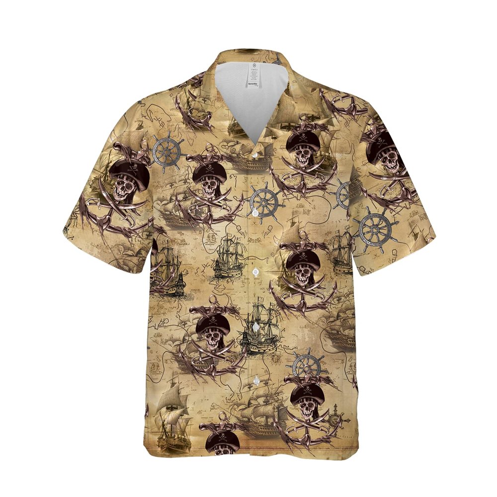 228CLOSET Retro Hawaiian Shirt for Men - Pirate Vessel Button Down Shirt Men, Mens Hawaiian Shirt Set 26 Size 5XL