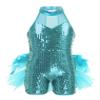 renvena Kids Girls Sleeveless Mock Neck Sequins Mesh Splice Leotard Ballet Jazz Latin Dance Jumpsuit Bodysuit Light Blue 8-10 view 1
