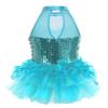 renvena Kids Girls Sleeveless Mock Neck Sequins Mesh Splice Leotard Ballet Jazz Latin Dance Jumpsuit Bodysuit Light Blue 8-10 view 2