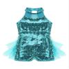 renvena Kids Girls Sleeveless Mock Neck Sequins Mesh Splice Leotard Ballet Jazz Latin Dance Jumpsuit Bodysuit Light Blue 8-10 view 3