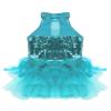 renvena Kids Girls Sleeveless Mock Neck Sequins Mesh Splice Leotard Ballet Jazz Latin Dance Jumpsuit Bodysuit Light Blue 8-10 view 4