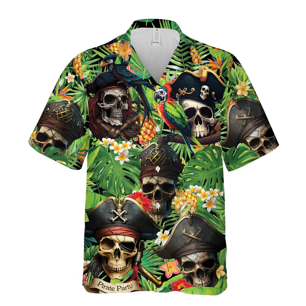 228CLOSET Pirate Skull Hawaiian Shirt for Men - Pineapple Button Down Shirt Men, Mens Hawaiian Shirt Set 26 Size XL