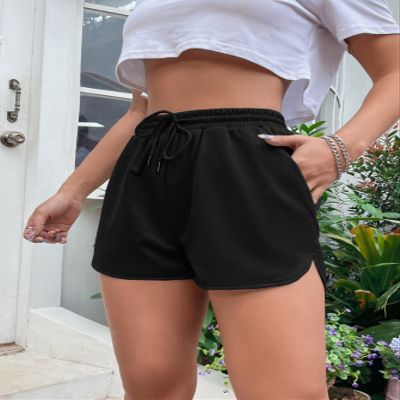 AMDMG Shorts for Women Shorts Women's Shorts Drawstring Waist Slant Pocket Shorts Shorts (Color : Black, Size : Medium)