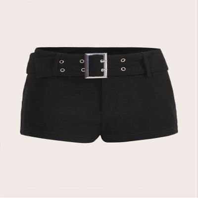 AMDMG Shorts for Women Shorts Women's Shorts Solid Grommet Eyelet Buckle Detail Shorts Shorts (Color : Black, Size : Small)
