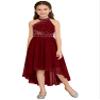 YONGHS Kids High-Low Flower Girl Dress Halter Neck Ruched Bodice Bridesmaid Party Wedding Formal Dress Burgundy 12 Years view 2