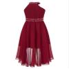 YONGHS Kids High-Low Flower Girl Dress Halter Neck Ruched Bodice Bridesmaid Party Wedding Formal Dress Burgundy 12 Years view 3