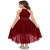 YONGHS Kids High-Low Flower Girl Dress Halter Neck Ruched Bodice Bridesmaid Party Wedding Formal Dress Burgundy 12 Years view 4