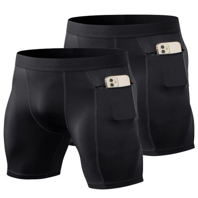 WRAGCFM Men's Compression Shorts with Pockets Running Workout Athletic Active Underwear Shorts