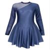 Agoky Women's Long Sleeve Mesh Patchwork Leotard Dancewear Gymnastics Figure Ice Skating Dress Short Skirted Navy Blue X-Large view 3