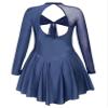Agoky Women's Long Sleeve Mesh Patchwork Leotard Dancewear Gymnastics Figure Ice Skating Dress Short Skirted Navy Blue X-Large view 4