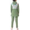 Girls Modest Swimwear Kids Muslim Swimsuit Islamic Burkini Full Cover Hijab Long Sleeve Skirted Hooded Top Pants Two Pieces Rash Guard Set Floral Print Bathing Suit Child Swimming Green 9-10Y view 2