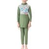 Girls Modest Swimwear Kids Muslim Swimsuit Islamic Burkini Full Cover Hijab Long Sleeve Skirted Hooded Top Pants Two Pieces Rash Guard Set Floral Print Bathing Suit Child Swimming Green 9-10Y view 4