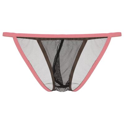 POGINO Men's Mesh Sheer Bulge Pouch Briefs Thongs Panties See-Through T-Back Low Rise G-String Underwear Pink