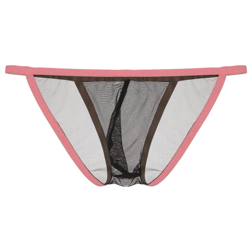 POGINO Men's Mesh Sheer Bulge Pouch Briefs Thongs Panties See-Through T-Back Low Rise G-String Underwear Pink