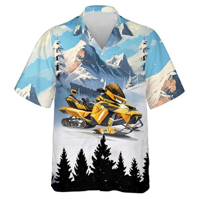 228CLOSET Snowmoblie Hawaiian Shirt for Men - Snowmachine Button Down Shirt Men, Mens Hawaiian Shirt Set 27 Size 3XL