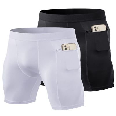 WRAGCFM Men's Compression Shorts with Pockets Running Workout Athletic Active Underwear Shorts