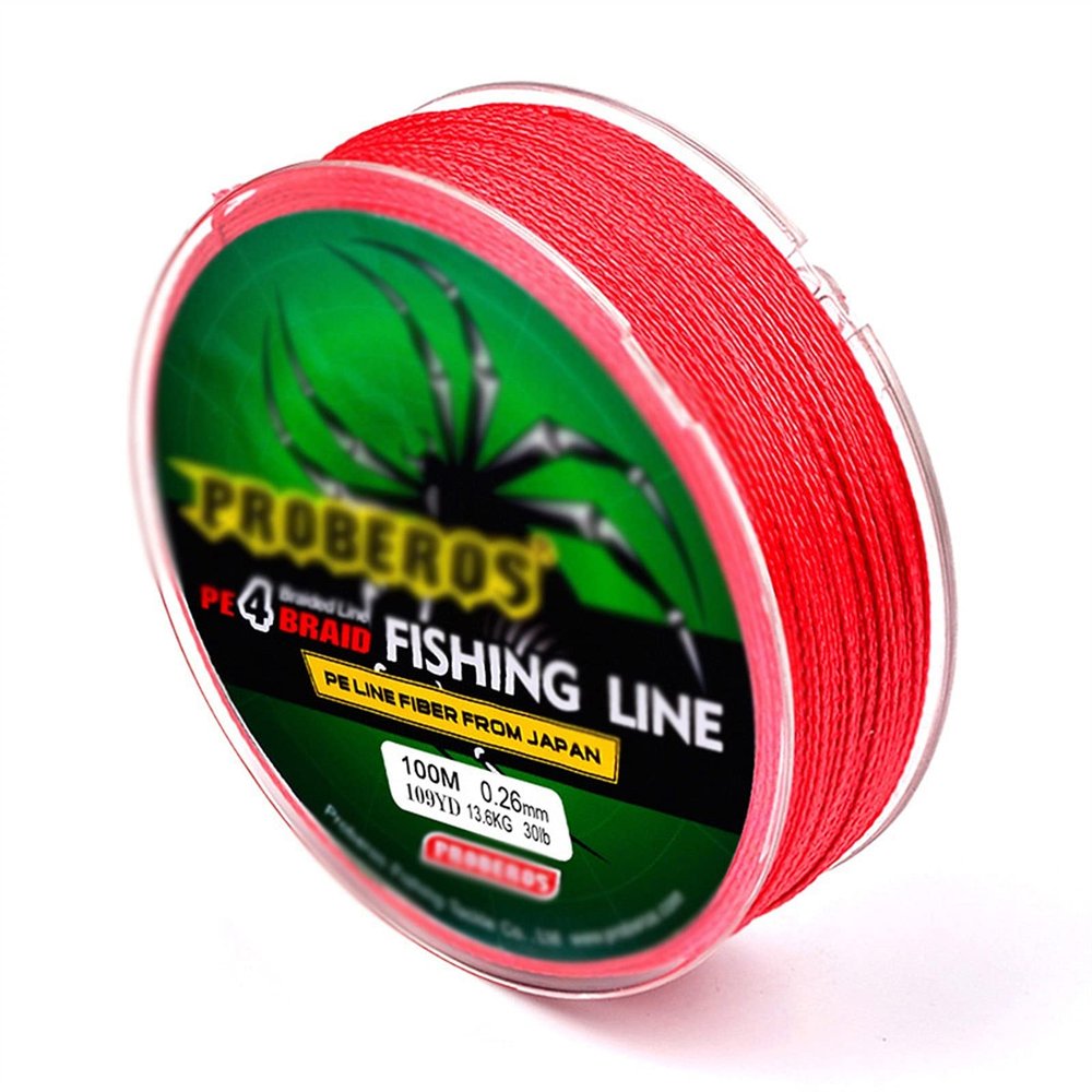 DYPASA Fishing Wire 4 Braid 100M PE Fishing Line Gray/Yellow/Blue/Green/Red 5 Colors Powerful Ocean Boat Rock Beach Lake River Fishing 6-100LB Nylon String (Color : Rojo, Size : 1.5-20LB)