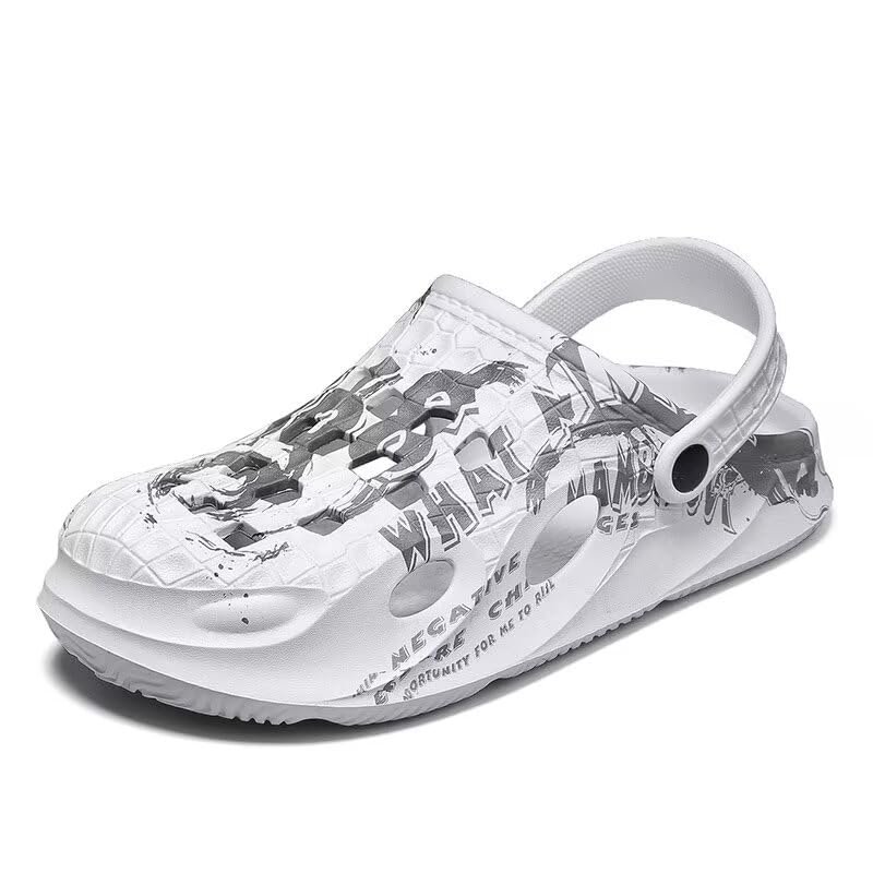 Zonkacen Men's Women's Closed Toe Graffiti Anti Slip Breathable Garden Clogs for Outdoor Sport Beach River Sea Surfing Fishing Aqua Wading White 10 Men/11.5 Women