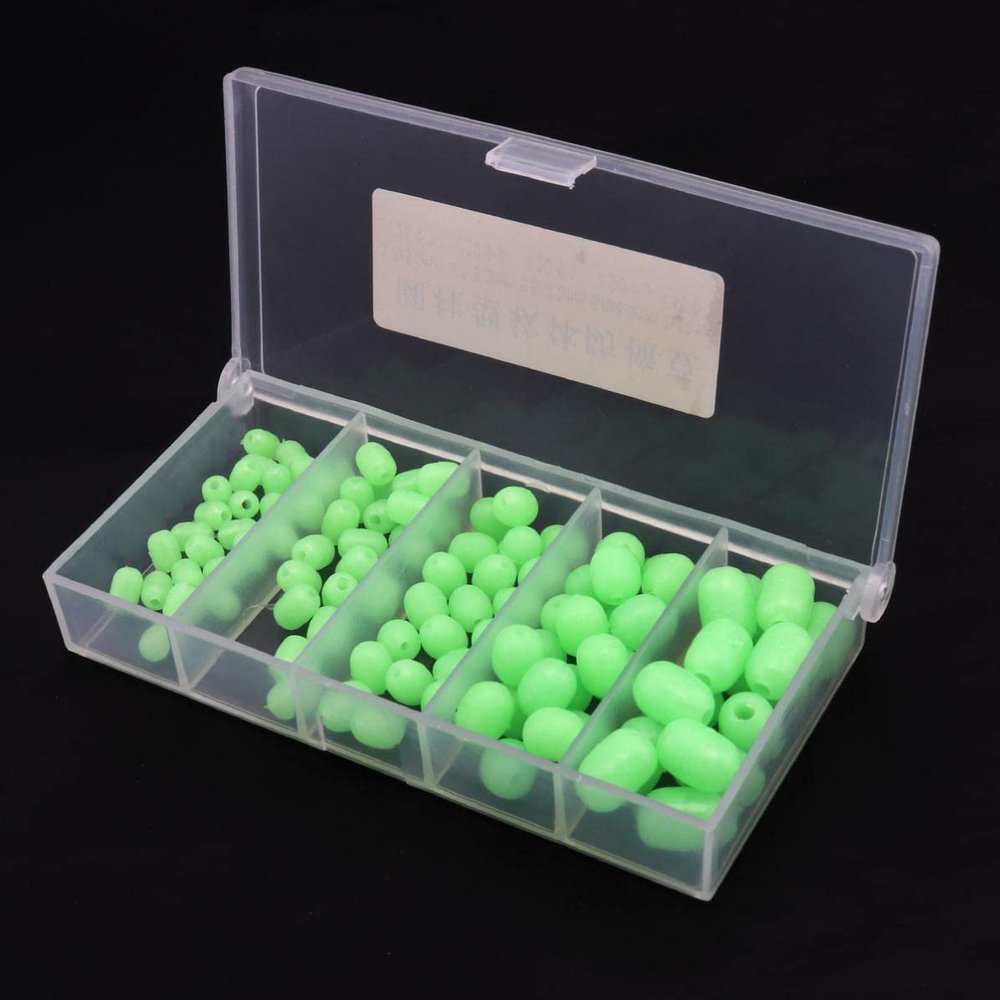 100pcs Oval Soft Plastic Luminous Glow Fishing Bead Fishing Lures Tackle Box