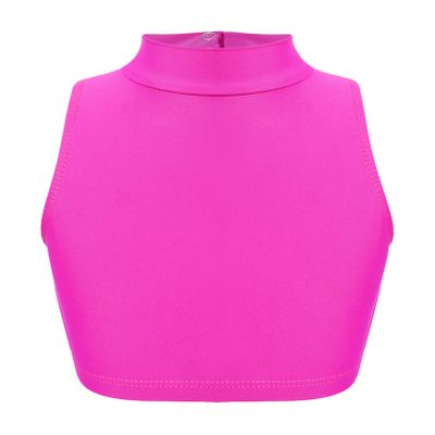 Aislor Big Girls Kids Mock Neck Criss-Cross Back Crop Tops Bra Athletic Dance Sports Activewear Hot Pink 12 Years