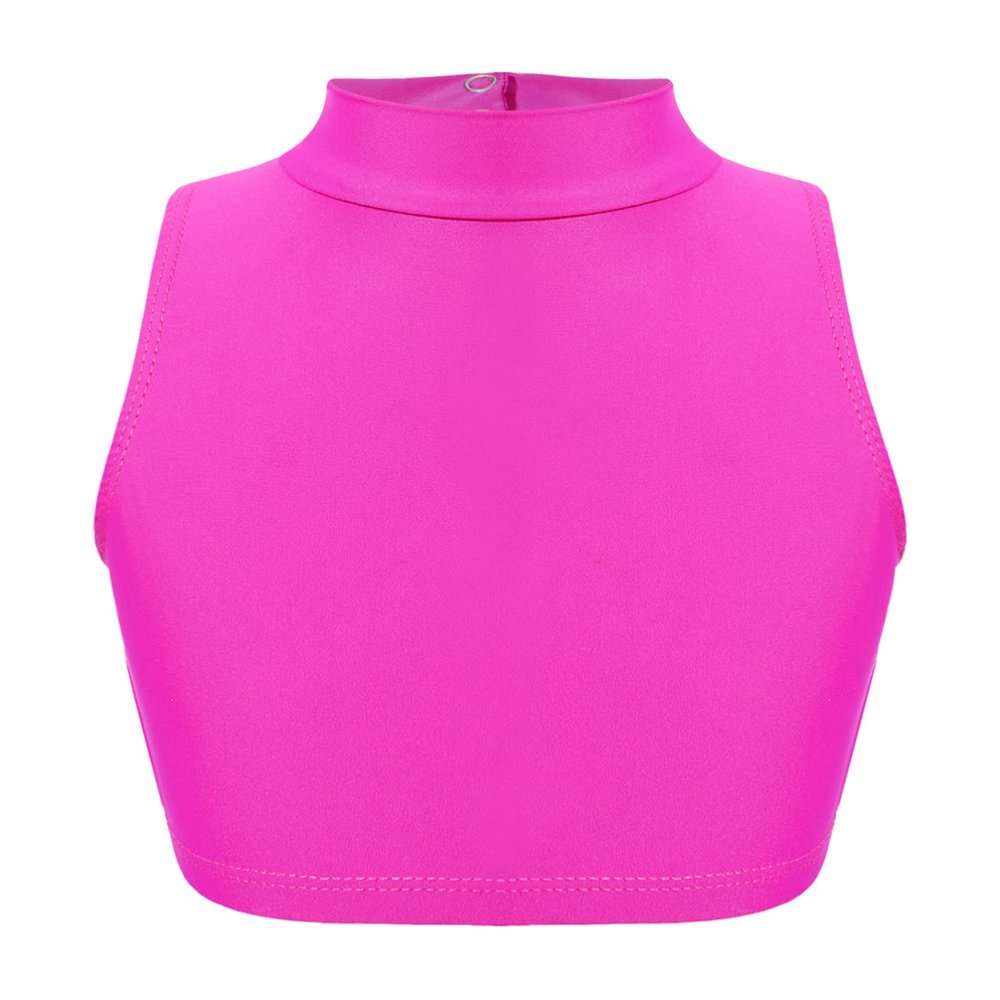 Aislor Big Girls Kids Mock Neck Criss-Cross Back Crop Tops Bra Athletic Dance Sports Activewear Hot Pink 12 Years
