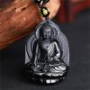 Natural Authentic Obsidian Pharmacist Buddha Pendant for Male and Female Avalokitesvara Great Sun Buddha Guardian Necklace Crystal Jewelry Necklace (52 * 37mm) view 3