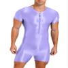 Oyolan Men's Spandex Zipper Front Bodysuit Workout Dance Biketard Unitard Wrestling Singlet Jumpsuit Light Purple X-Large view 1
