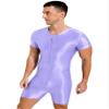 Oyolan Men's Spandex Zipper Front Bodysuit Workout Dance Biketard Unitard Wrestling Singlet Jumpsuit Light Purple X-Large view 4