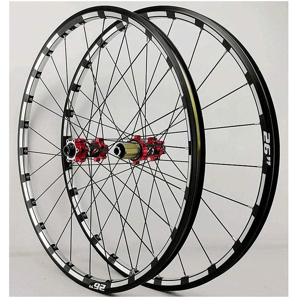 ZECHAO 26/27.5in Mountain Bike Wheel Set,Front Rear Bike Wheel CNC Rims Disc Brake Wheel Bearing Hub 24 Holes 7-11 Speed Wheelset (Color : Red, Size : 27.5inch)